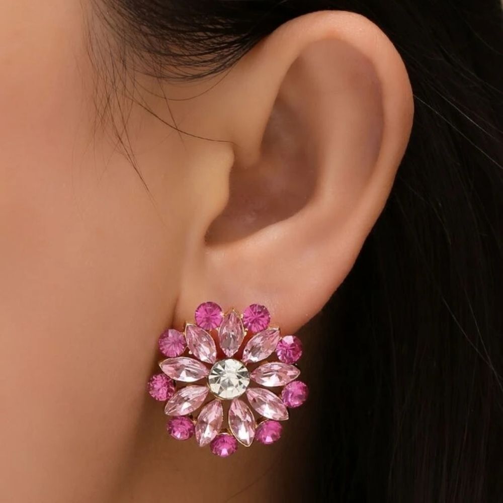 Rhinestone Pink stud earrings sparkly Flower elegant stud dainty jewelry 💖2/$30